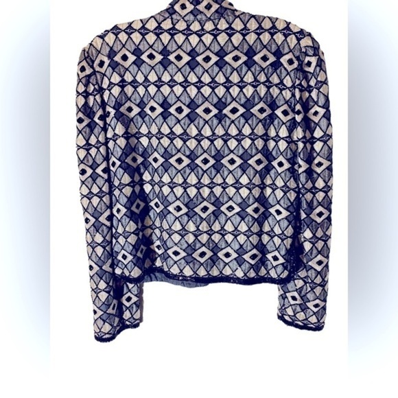 SAKS Fifth Avenue Black White Crop Short Beaded Jacket Petite Small 100% Silk - Picture 4 of 6